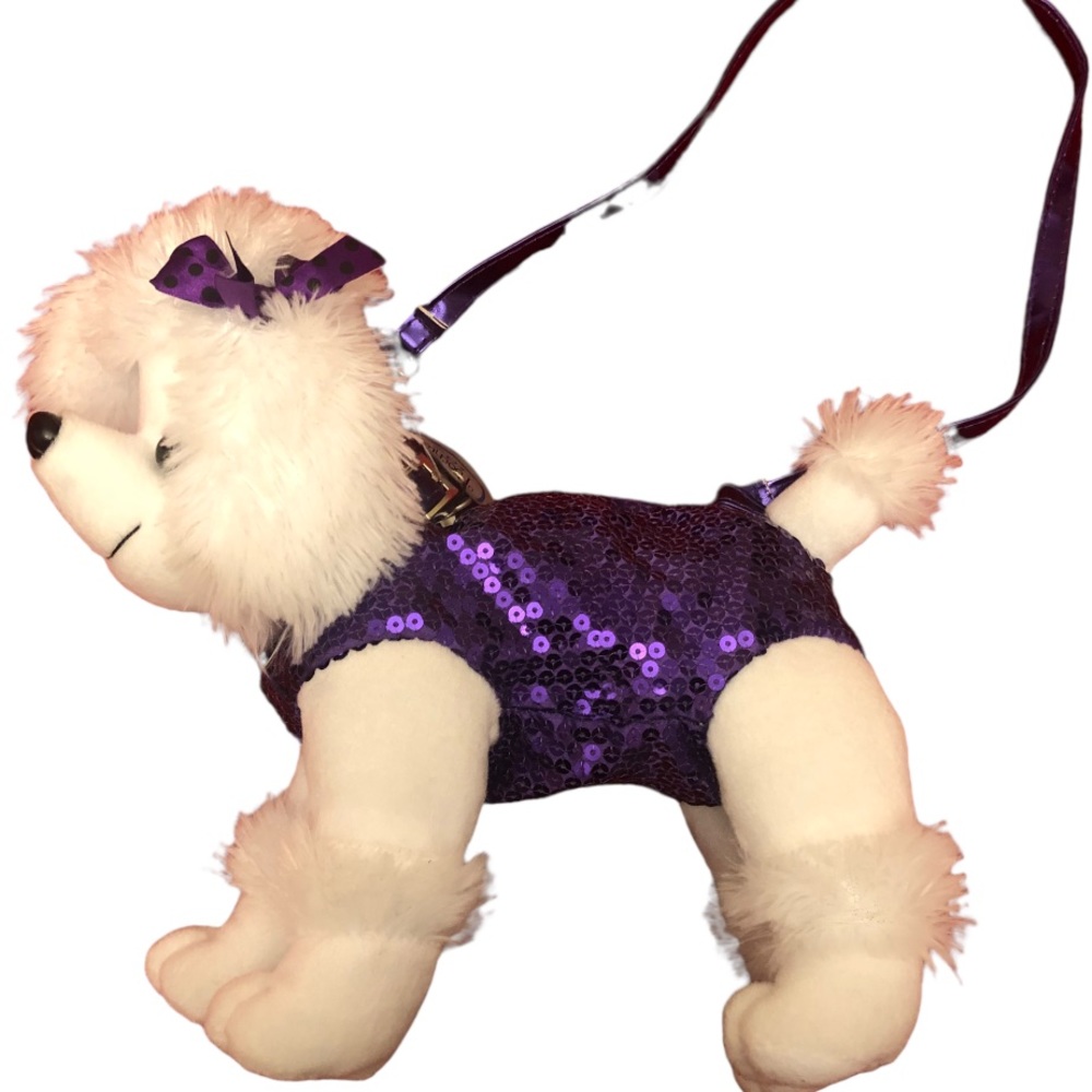 Poochie & Co Purple Sequins Dog Zippered Purse NWT
